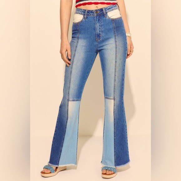 Harper Heritage High Rise Patchwork Flare Jeans - Picture 1 of 16